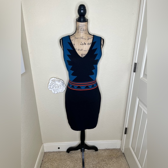 Romeo & Juliet Couture Dresses & Skirts - NTM Romeo & Juliet Couture Aztec Bodycon Dress Blue Black Bandage Mini Size L